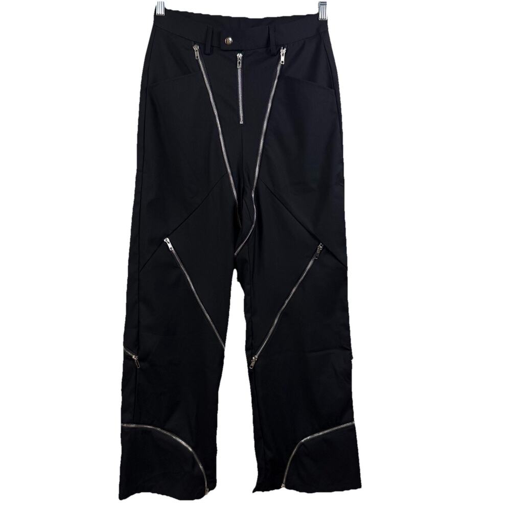 NWOT Kate Hewko Black Zipper Accents Pants Medium High Rise Wide Leg Gothic